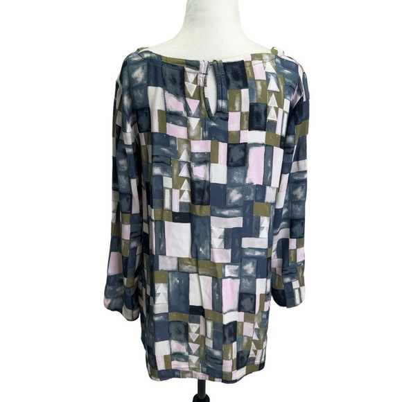 Foil💚Green Pullover Round Neck Geometric Print Blouse Top Size M - Picture 5 of 10